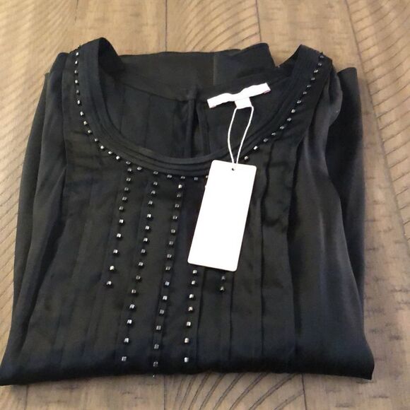 NWT Rebecca Taylor Silk Blouse with beaded Detail in Classic Black. - Picture 15 of 17
